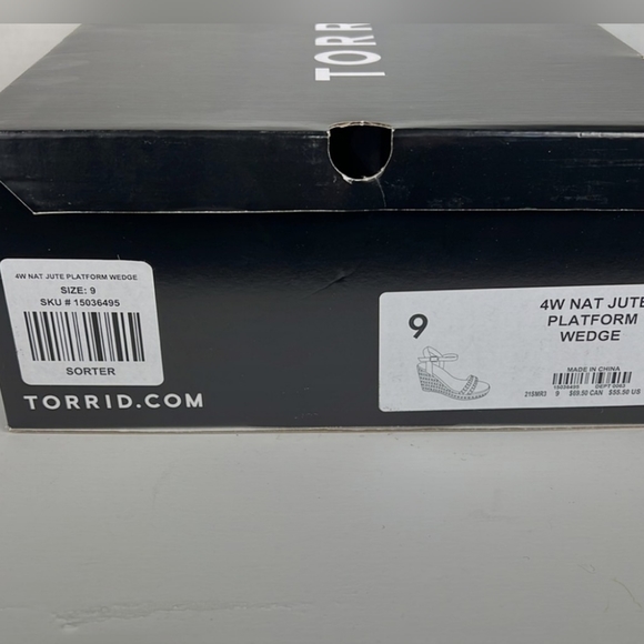 15036488 Torrid 9WW Natural Jute Chevron Wedge Sandals - Picture 7 of 9